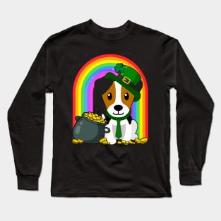 Jack Russell Rainbow Irish Clover St Patrick Day Dog Gift print Long Sleeve T-Shirt